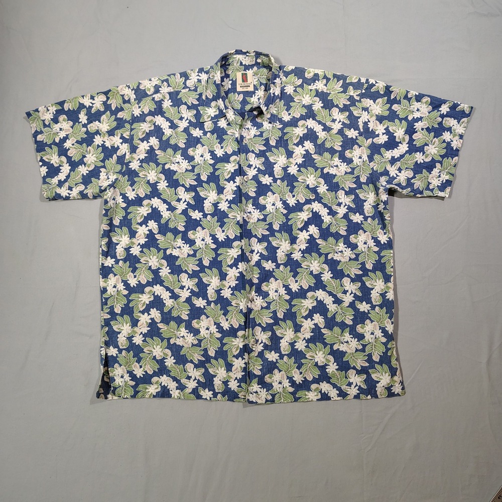 VINTAGE Tori Richard Shirt Mens XL Blue Floral Cotton Blend Hawaiian Aloha 0420R